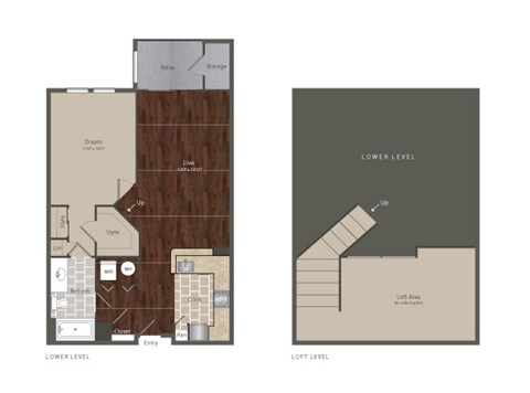 Floor plan for 1 bed, 1 bath, 901 sqft